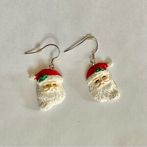 Santa Face Christmas Earrings Ceramic w/Hooks